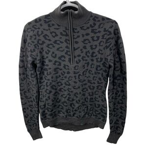 Terry Cycling M Grey Black Animal Print 1/4 Zip Merino Bike Jersey Sweater